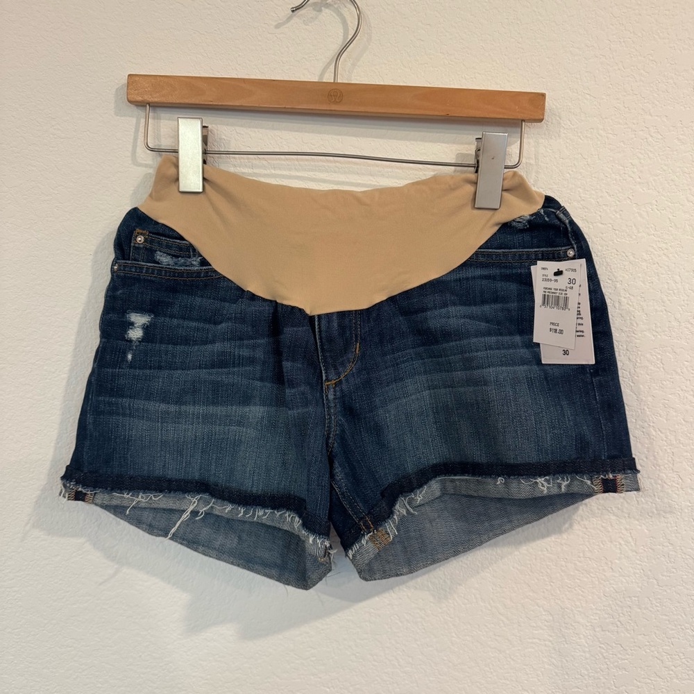 Joe's Jeans Dark Blue Denim Maternity Shorts with Tan Waist Panel